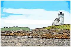 Two Bush Island Light Tower in Rocky Maine - Digital Painting